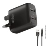 Green Lion Dual USB Port Wall Charger 12W UK with micro USB Cable