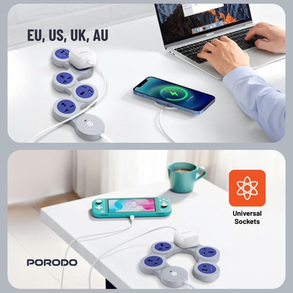 Porodo 2500W USB-A Type-C and 4 AC Multiport Socket Strip - Image 4