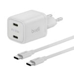 Budi 33W Dual USB-C PD Mini Gan Wall Charger + 65W USB-C PD Fast Charge Cable