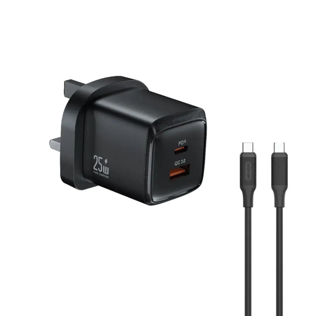 Green-Lion-G-Charge-Series-Dual-Port-Wall-Charger-25W-UK-with-1-Meter-Type-C-to-C Green Lion G-Charge Series Dual Port Wall Charger 25W UK Plug with 1 Meter Type-C to C - Image 1