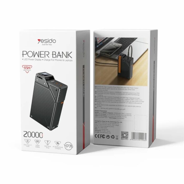 Yesido YP76 20000mAh Power Bank 65W Fast Charging - Image 10