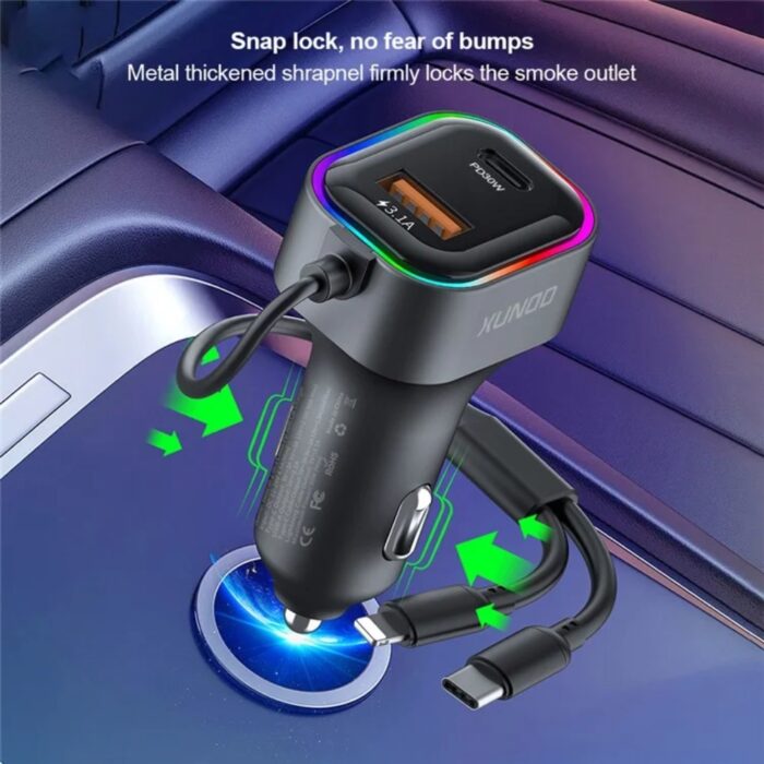 Xundd XDCH-106 Car Charger - PD30W Dual Cable Auto Adapter Fast Charging - Image 2