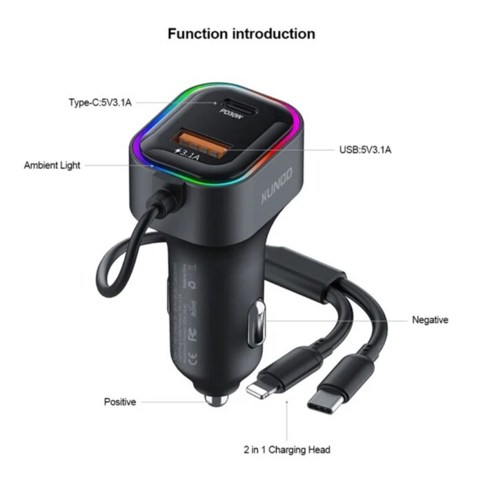 Xundd XDCH-106 Car Charger - PD30W Dual Cable Auto Adapter Fast Charging - Image 8