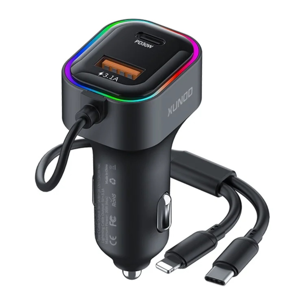 Xundd-XDCH-106-Car-Charger-22.5W-Dual-Cable-Auto-Adapter-Fast-Charging.jpg Xundd XDCH-106 Car Charger - PD30W Dual Cable Auto Adapter Fast Charging - Image 1