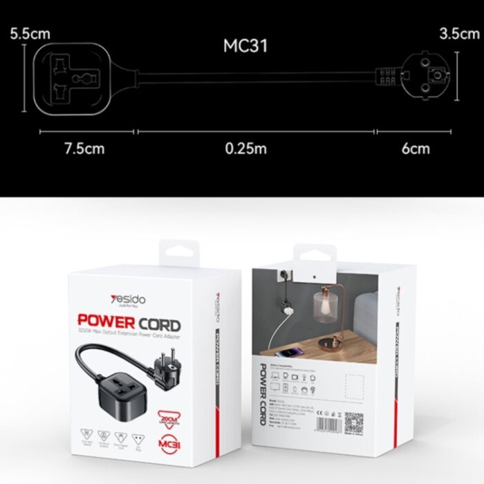 Yesido MC31 EU Plug to Universal Plug Power Extension Cable - Image 6