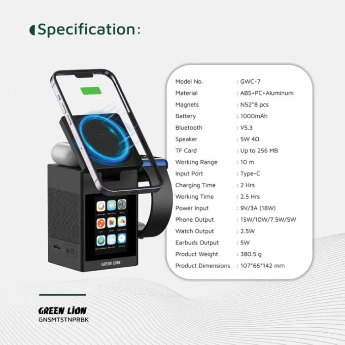 Green Lion Smart Station Pro LCD Display Wireless Charger with Speaker - Image 6