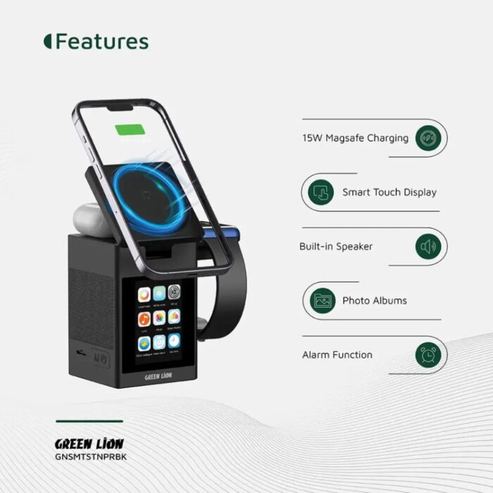 Green Lion Smart Station Pro LCD Display Wireless Charger with Speaker - Image 5