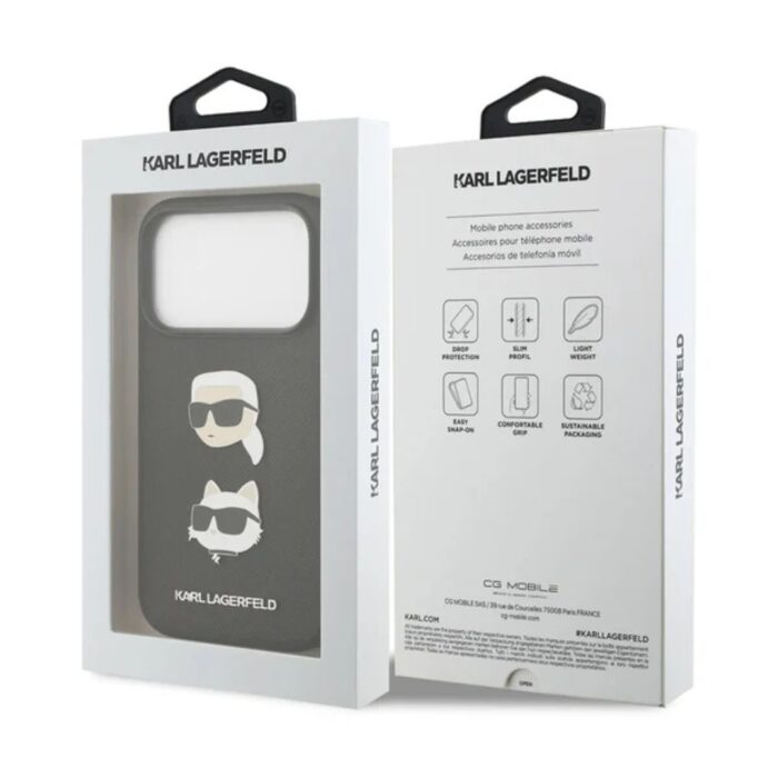 Karl Lagerfeld Leather Case with Karl & Choupette Head Pins for iPhone 17 Pro Max - Image 4