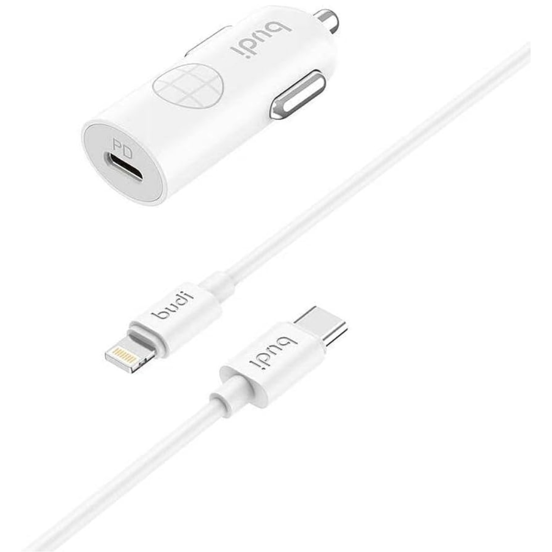 Budi-Mini-Fast-Car-Charger-PD-33W-with-1.2m-USB-C-to-Lightning-Cable.jpg Budi Mini Fast Car Charger PD 33W with 1.2m USB-C to Lightning Cable - Image 1