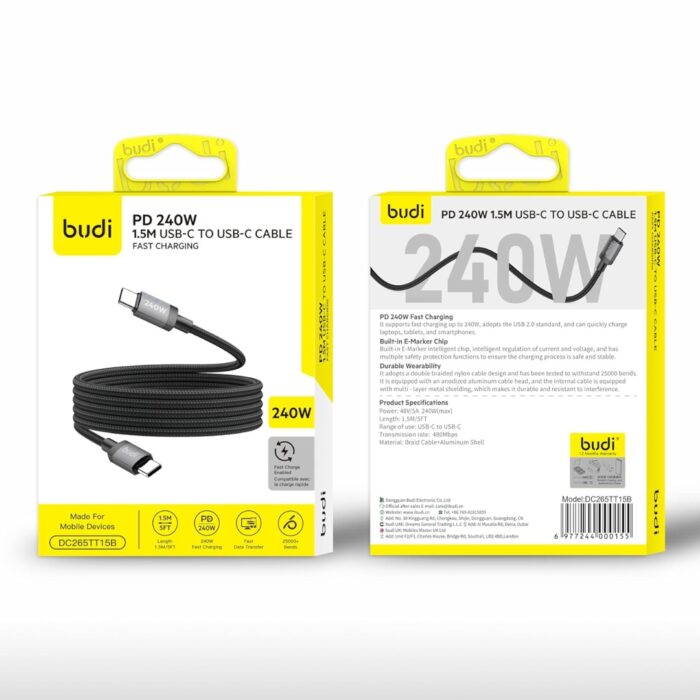 Budi PD 240W 1.5 USB-C to USB-C Cable Fast Charging - Image 4