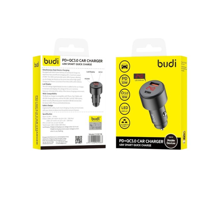 Budi PD+QC3.0 Car Charger 48W Smart Quick Charge - Image 4