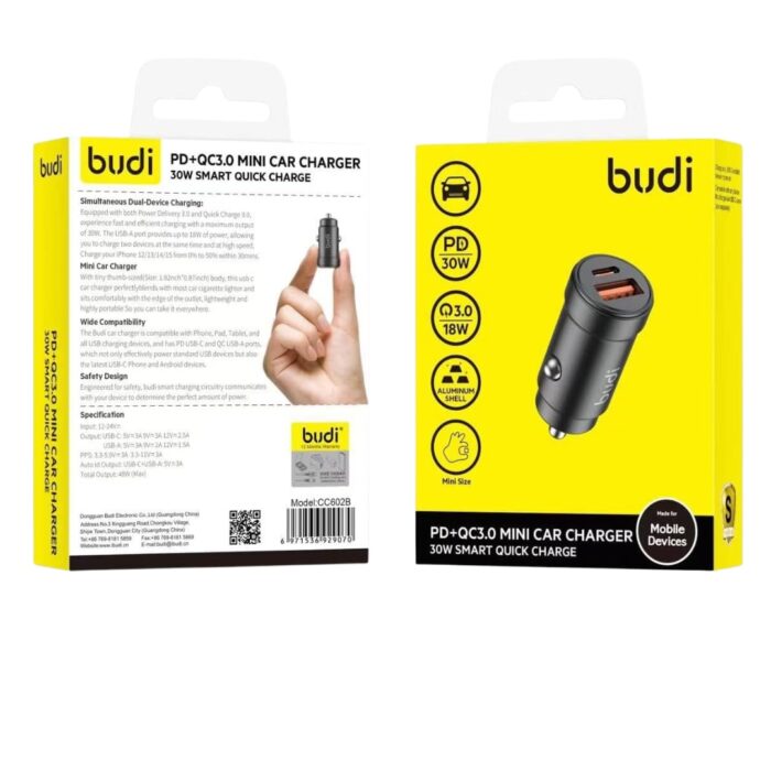 Budi PD+QC3.0 Mini Car Charger - 30W Smart Quick Charge - Image 4