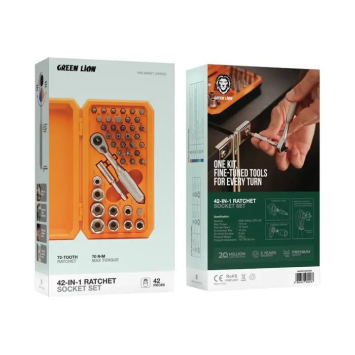 Green Lion 42 in 1 Ratchet Socket Set - Image 3