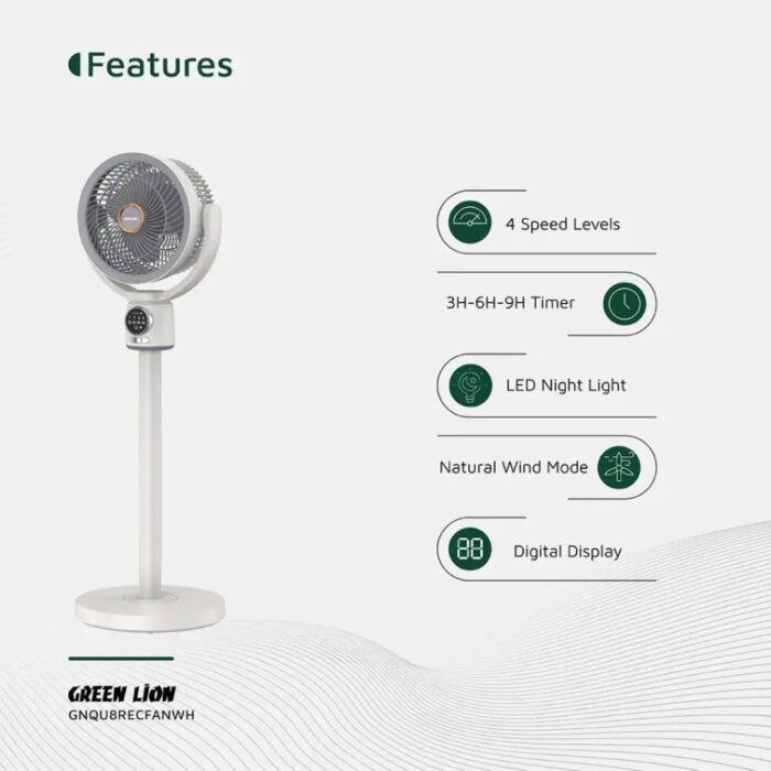 Green Lion Quad Flex Fan Rechargeable 8-Inch 3-Blade - Image 5