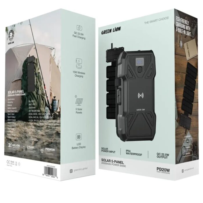 Green Lion Solar 5-Panel 20000mAh Power Bank PD20W - Image 2