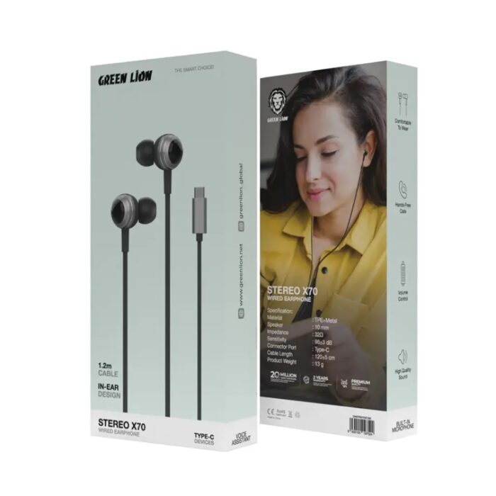 Green Lion Stereo X70 Wired Earphone 1.2m Type C - Image 2