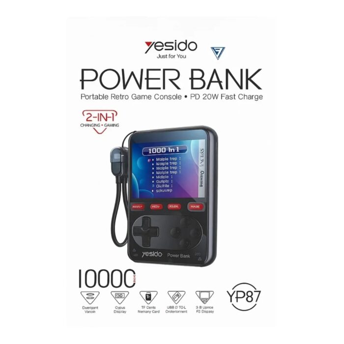 Yesido YP87 2in1 PD 20W 10000mAh Power Bank with Portable Retro Game Console - Image 3