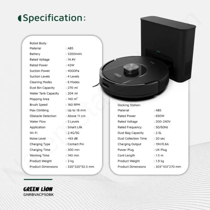 Green Lion Smart Robot Vacuum Pro 4000Pa Suction - Image 3