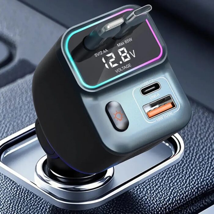 Porodo 65W Car Charger Dual Retractable Cable - Image 3