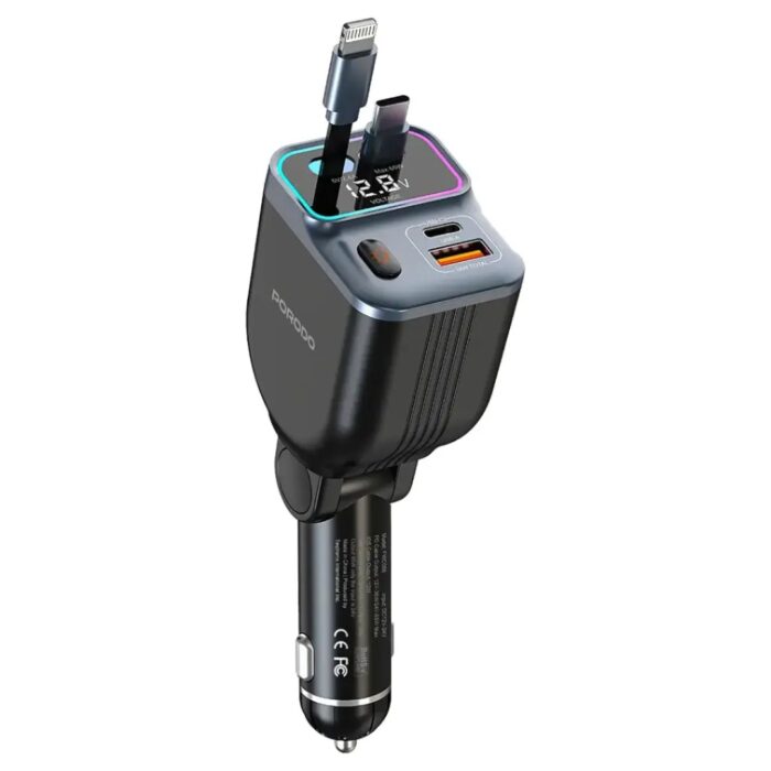 Porodo 65W Car Charger Dual Retractable Cable - Image 2