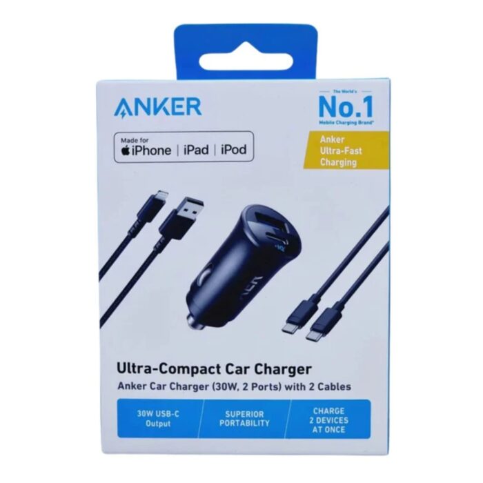 Anker Ultra Compact Car Charger 30W with 2 Cables - Image 6