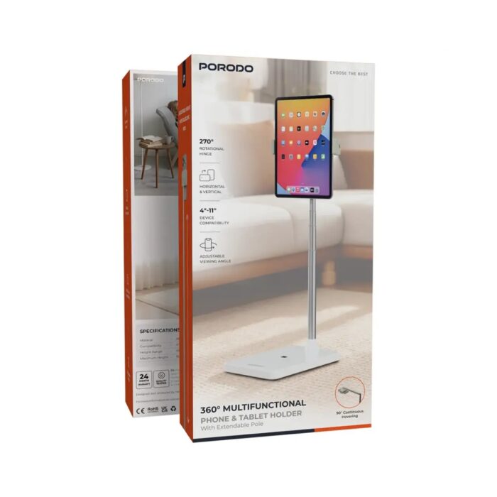 Porodo 360° Multifunctional Phone & Tablet Holder with Extendable Pole - Image 4