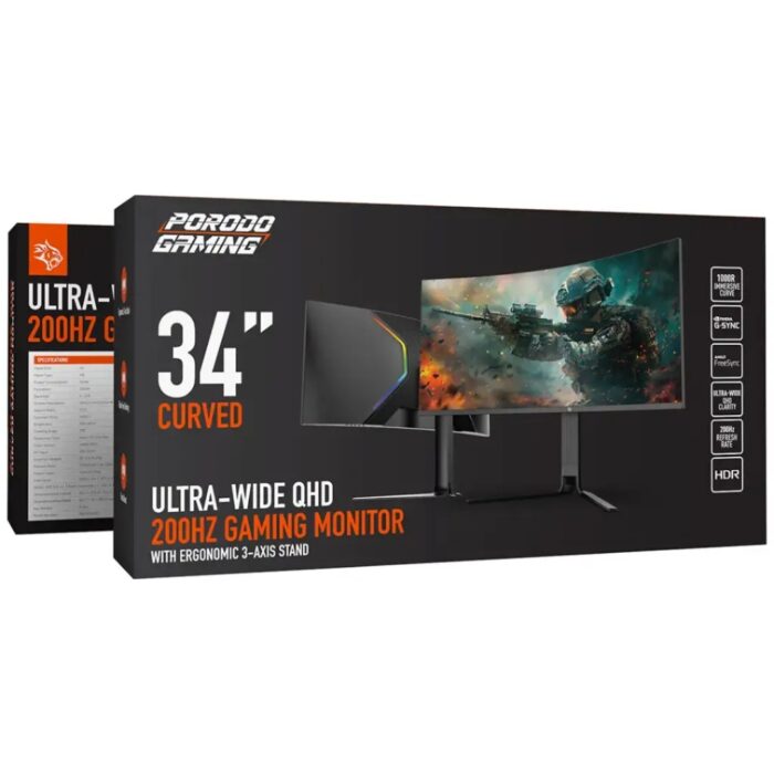 Porodo Gaming Ultra Wide QHD 200Hz Gaming Monitor with Ergonomic 3 Axis Stand - Image 4