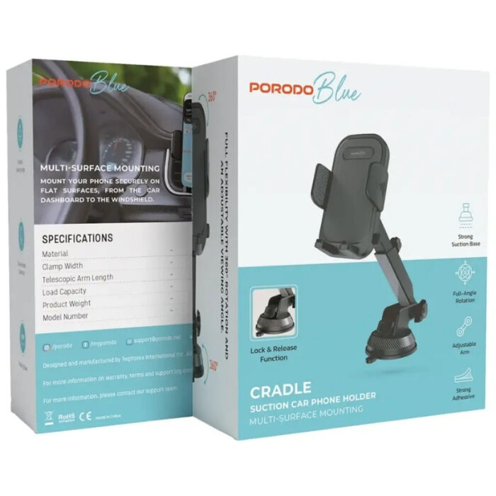 Porodo Blue Cradle Suction Car Phone Holder - Image 4