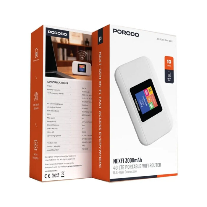 Porodo Nexfi 3000mAh 4g LTE Portable WiFi Router Multi-User Connection - Image 3