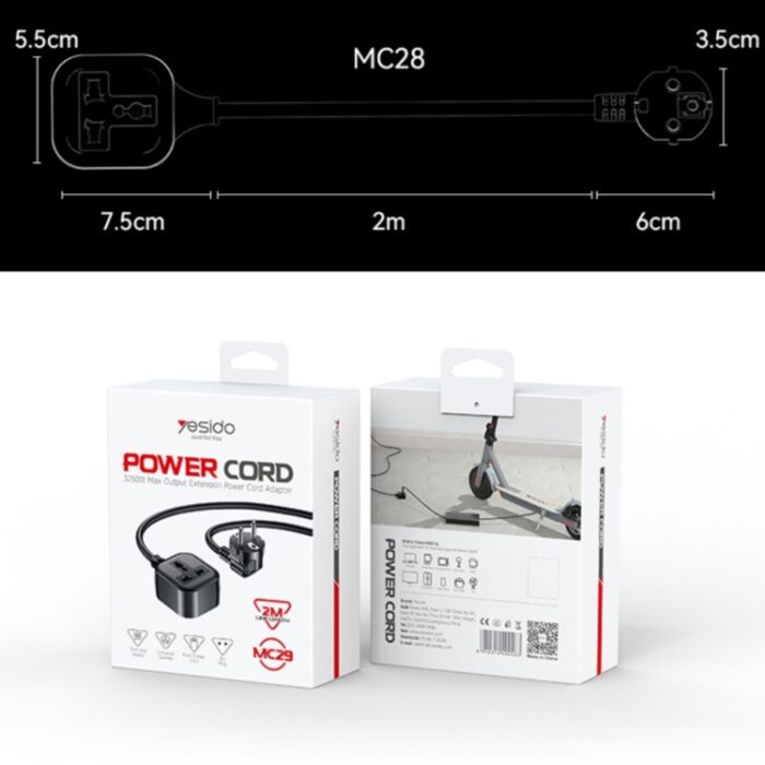 Yesido MC29 EU Plug to Universal Plug Power Extension Cable - Image 6