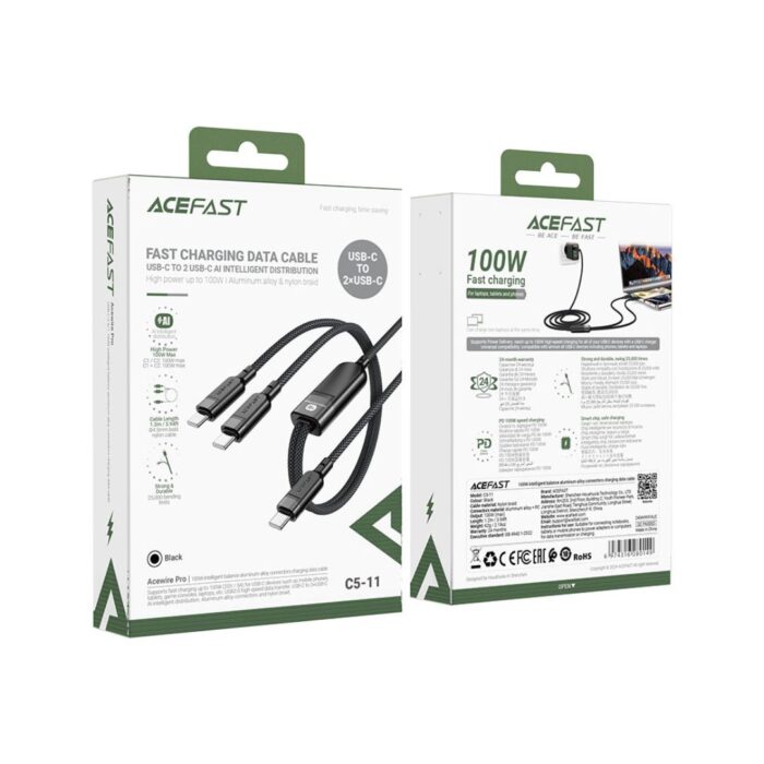 ACEFAST Charging Data Cable C5-11 USB-C to 2xUSB-C 100W - Image 6