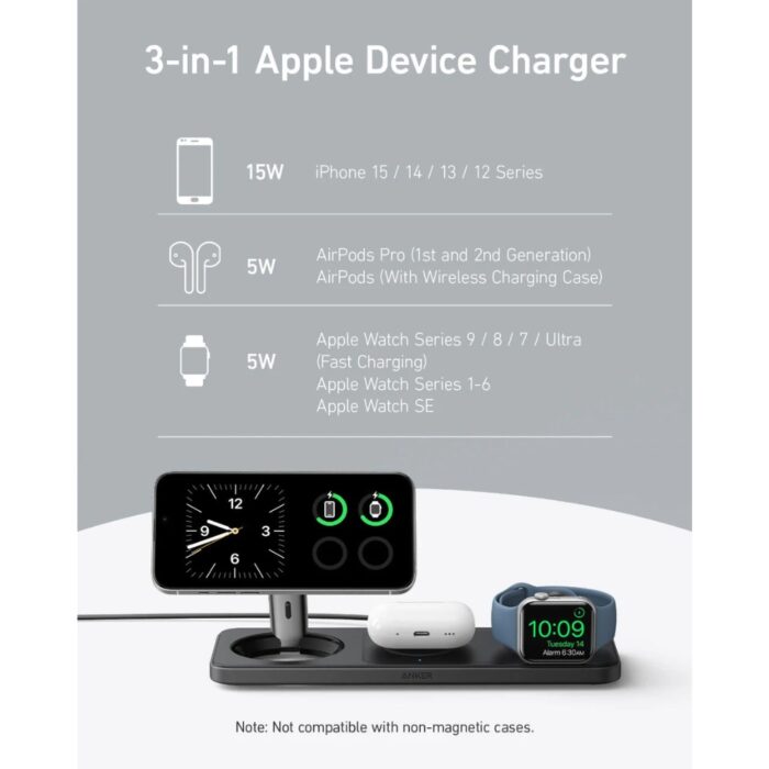 Anker MagGo Wireless Charging Station (3 in 1 Pad) - Image 4
