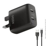 Green Lion Dual USB Port Wall Charger 12W UK with Type-C Cable