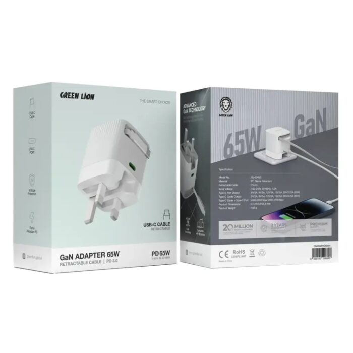 Green Lion Gan Adapter 65W Retractable Cable PD 3.0 - Image 3