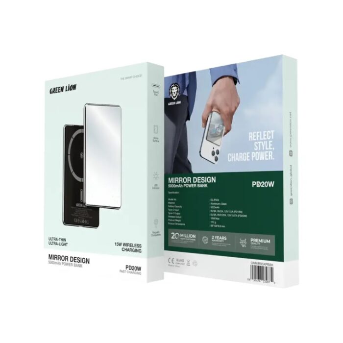 Green Lion Mirror Design 5000mAh Power Bank - Image 2
