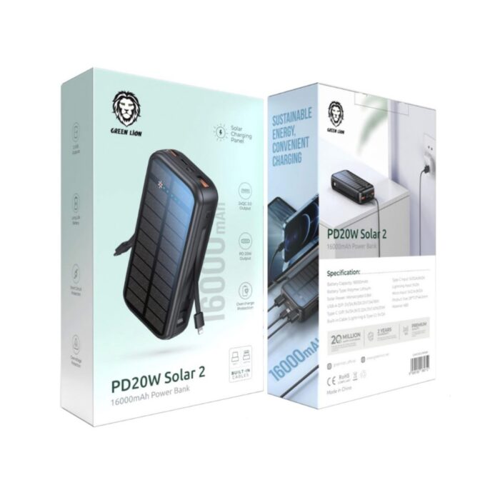 Green Lion Solar 2 16000mAh Power Bank PD2OW - Image 2