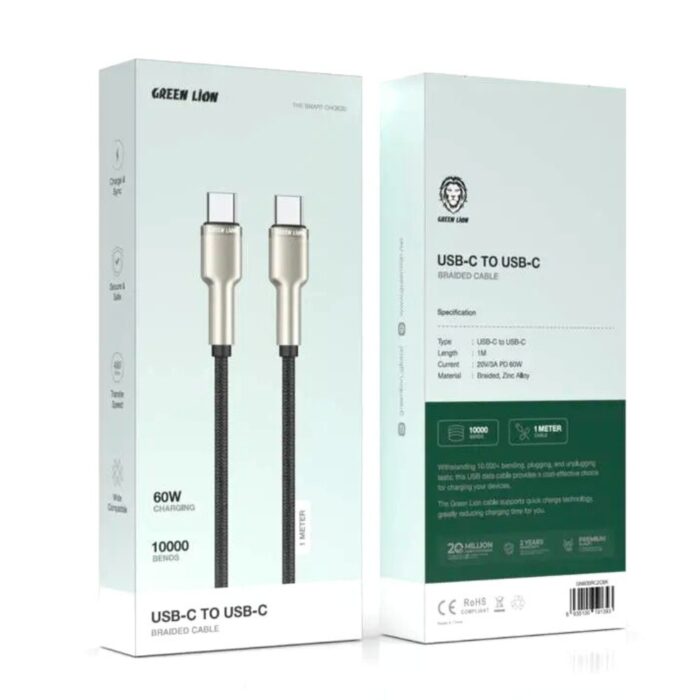 Green Lion USB-C to USB-C Braided Zinc Alloy Cable 60W - Image 2