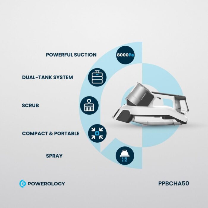 Powerology Cordless Spot Cleaner 60W - 8000Pa Suction and Water Spray - Image 3