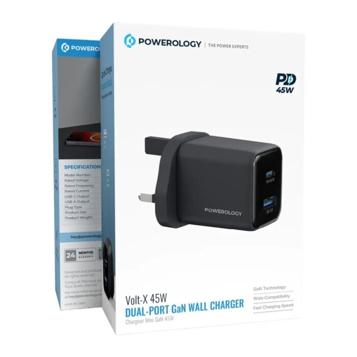 Powerology Volt X 45W Dual Port GaN Wall Charger - Image 2