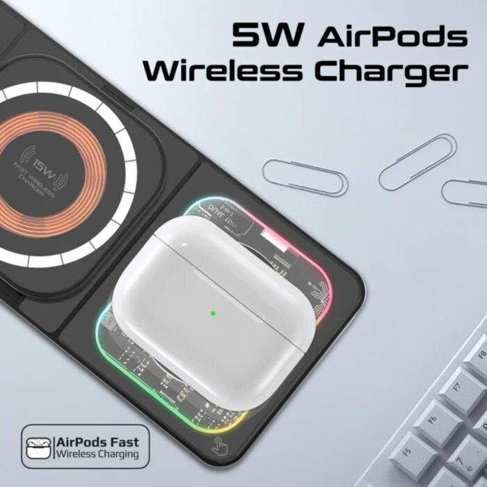 Promate AuraSlate-Trio Ultra-Slim Transparent 15W MagSafe Wireless Charging Station - Image 4