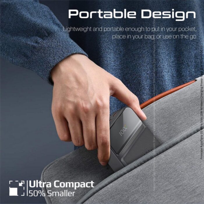Promate AuraTorq-20 Ultra Slim 15W Wireless Charging Power Bank 20W PD and QC3.0 - Image 10