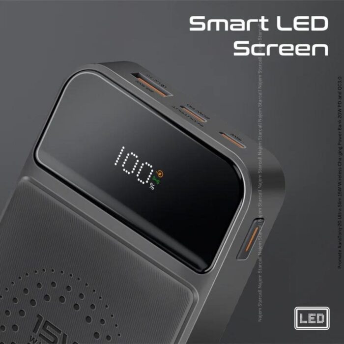 Promate AuraTorq-20 Ultra Slim 15W Wireless Charging Power Bank 20W PD and QC3.0 - Image 9