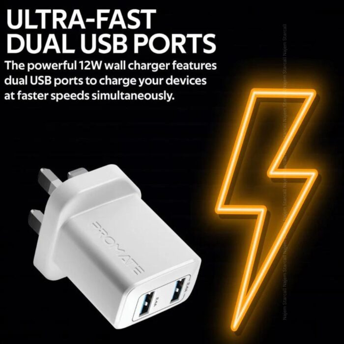 Promate BiPlug Dual USB Wall Charger UK - Image 2