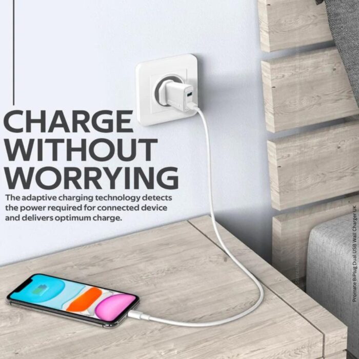Promate BiPlug Dual USB Wall Charger UK - Image 3