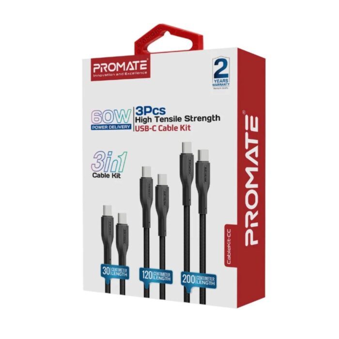 Promate CableKit 3Pcs 60W USB-C Cable kit - Image 8