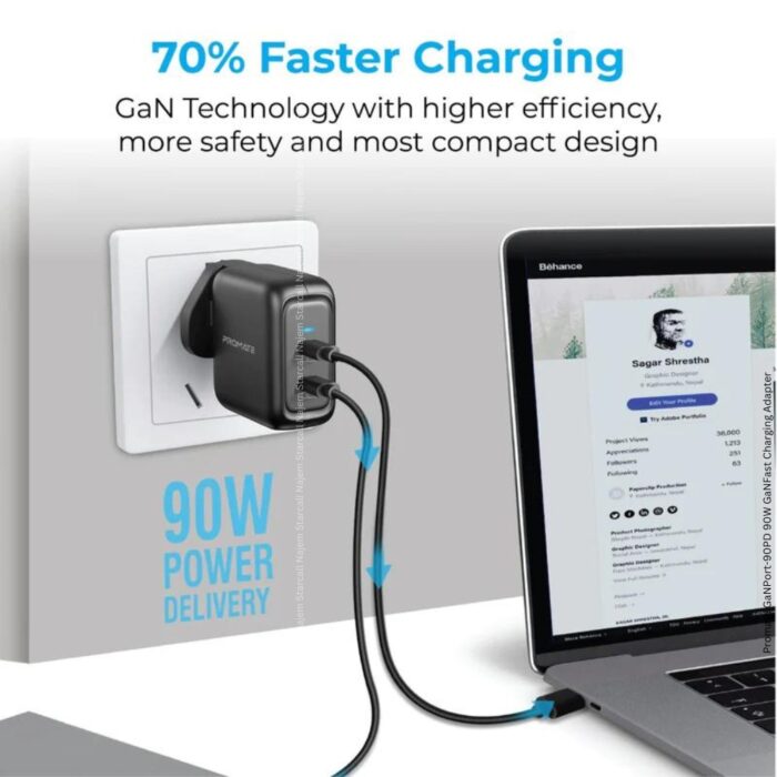 Promate GaNPort-90PD 90W GaNFast Charging Adapter - Image 3