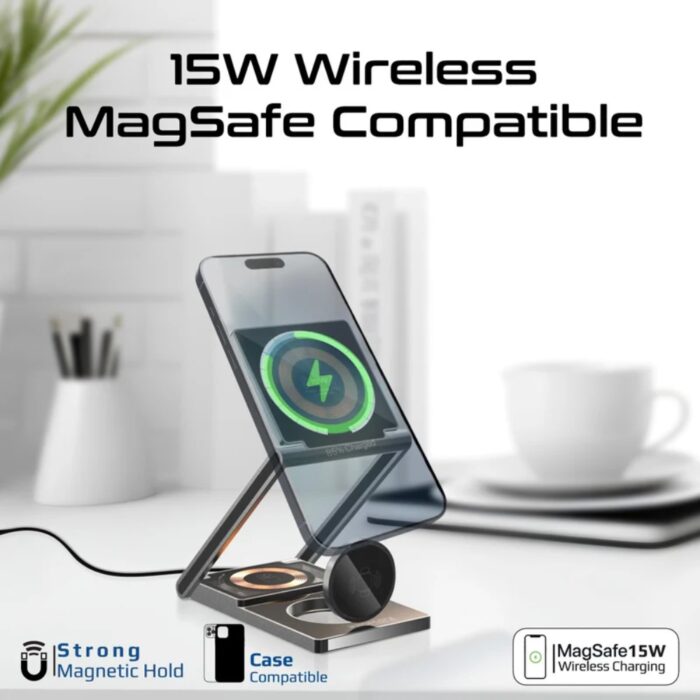 Promate LucidFold-Trio Ultra-Slim Transparent Foldable 15W MagSafe Charging Station - Image 3