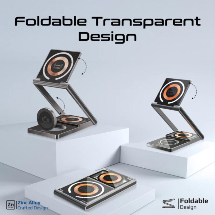 Promate LucidFold-Trio Ultra-Slim Transparent Foldable 15W MagSafe Charging Station - Image 6