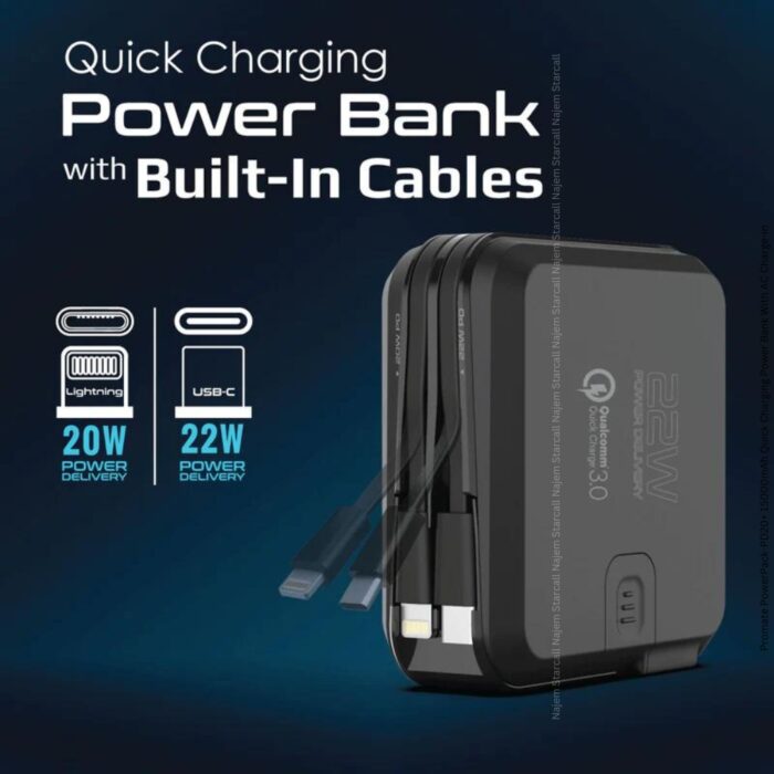 Promate PowerPack-PD20+ 15000mAh Quick Charging Power Bank With AC Charge-in - Image 2