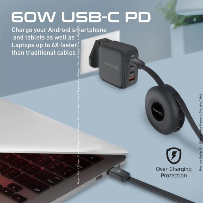 Promate Quiver 3 in 1 Retractable Magnetic Charging Cable - Image 6